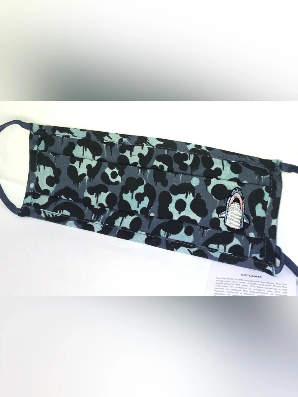 Coach Keith Haring Black and Sage Green Camo Face Mask with Shark Patch - Picture 1 of 3